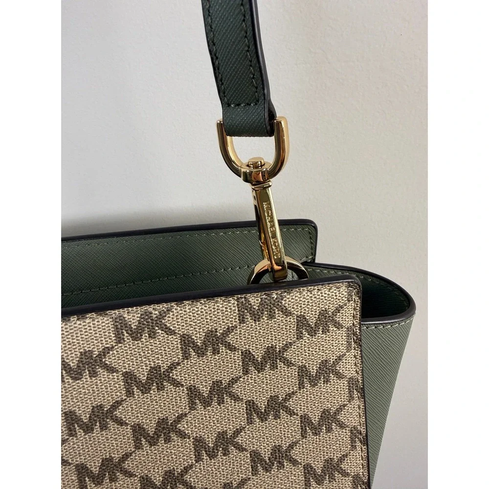 Michael Kors Messenger Bag Medium Olive Green Selma Saffiano Leather MK‎ Logo